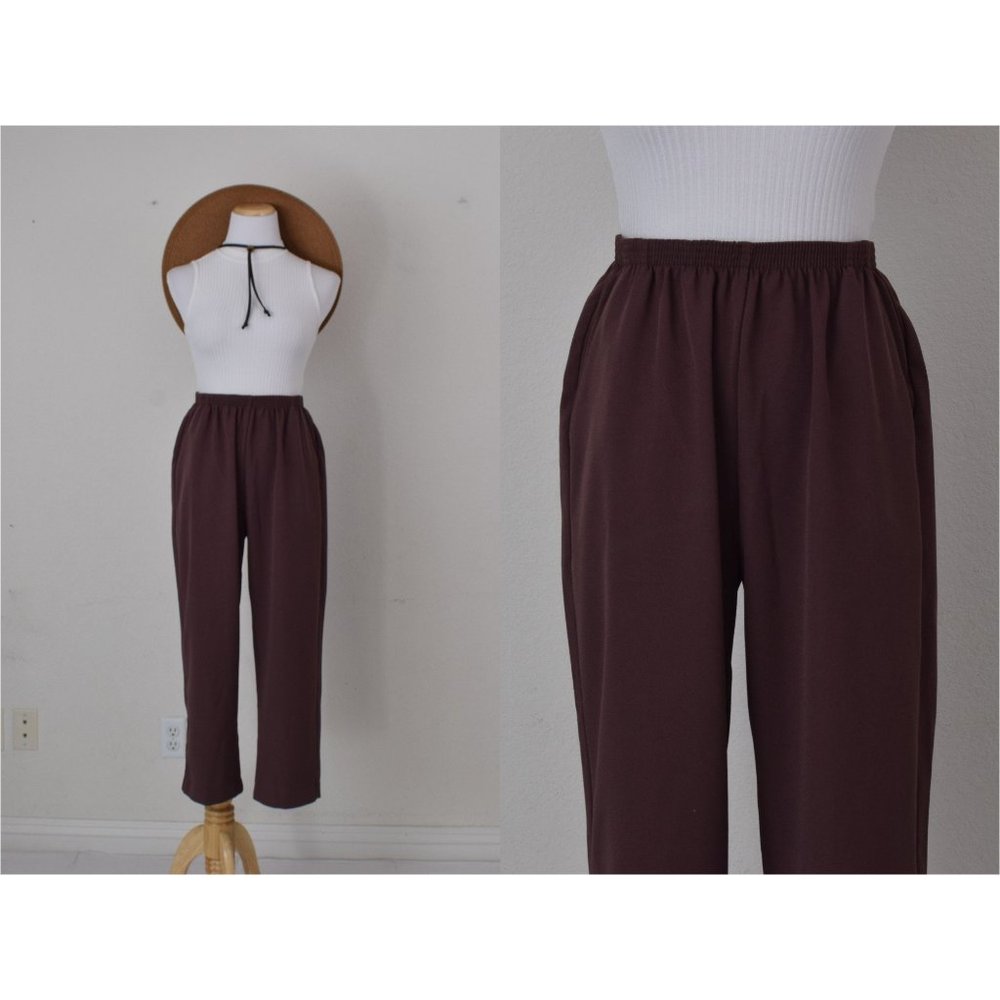 Vintage 80s Gathered Waist Poly/Spandex Pants size 12P |‎ 27-32 waist